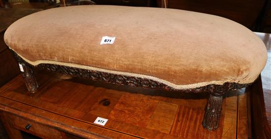 Victorian carved walnut upholstered footstool